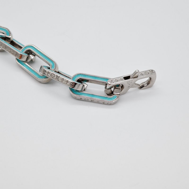 Louis Vuitton路易威登Monogram Links 銀色金屬拼接藍色琺瑯鏈帶 手鍊-1