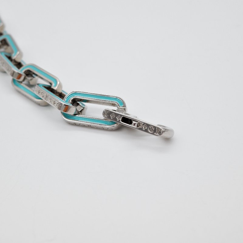 Louis Vuitton路易威登Monogram Links 銀色金屬拼接藍色琺瑯鏈帶 手鍊-2