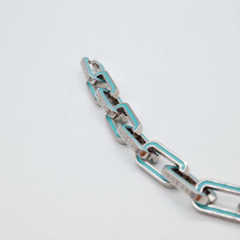 Louis Vuitton路易威登Monogram Links 銀色金屬拼接藍色琺瑯鏈帶 手鍊-3