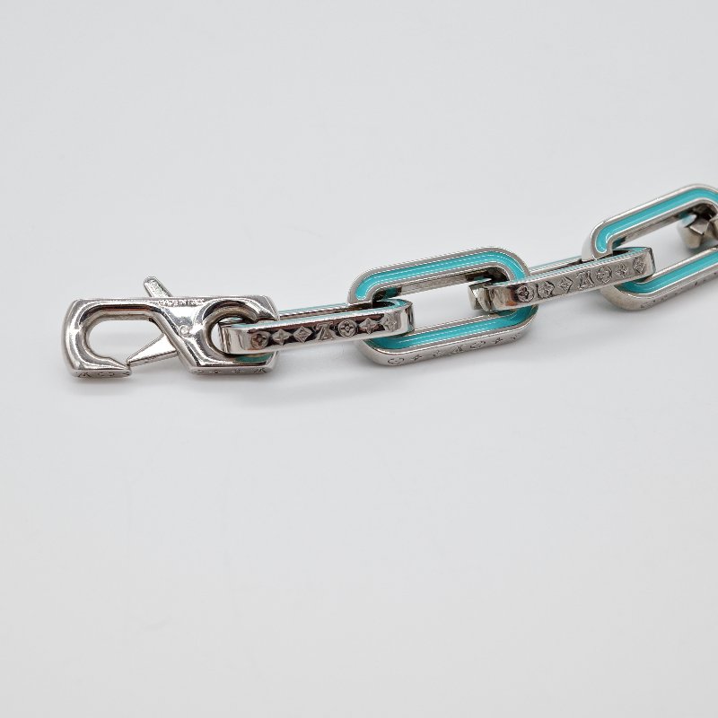 Louis Vuitton路易威登Monogram Links 銀色金屬拼接藍色琺瑯鏈帶 手鍊-5