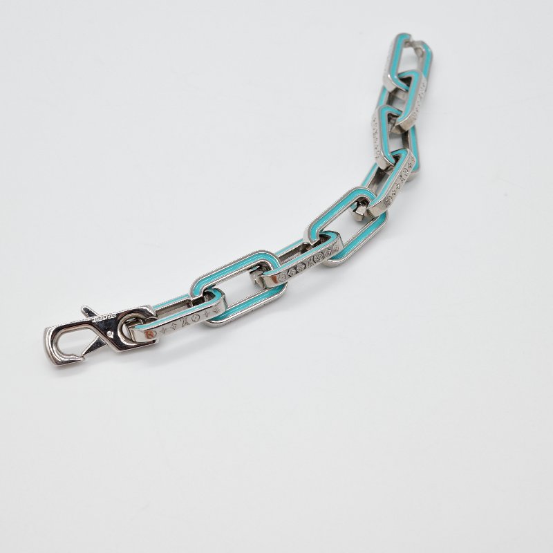 Louis Vuitton路易威登Monogram Links 銀色金屬拼接藍色琺瑯鏈帶 手鍊-6