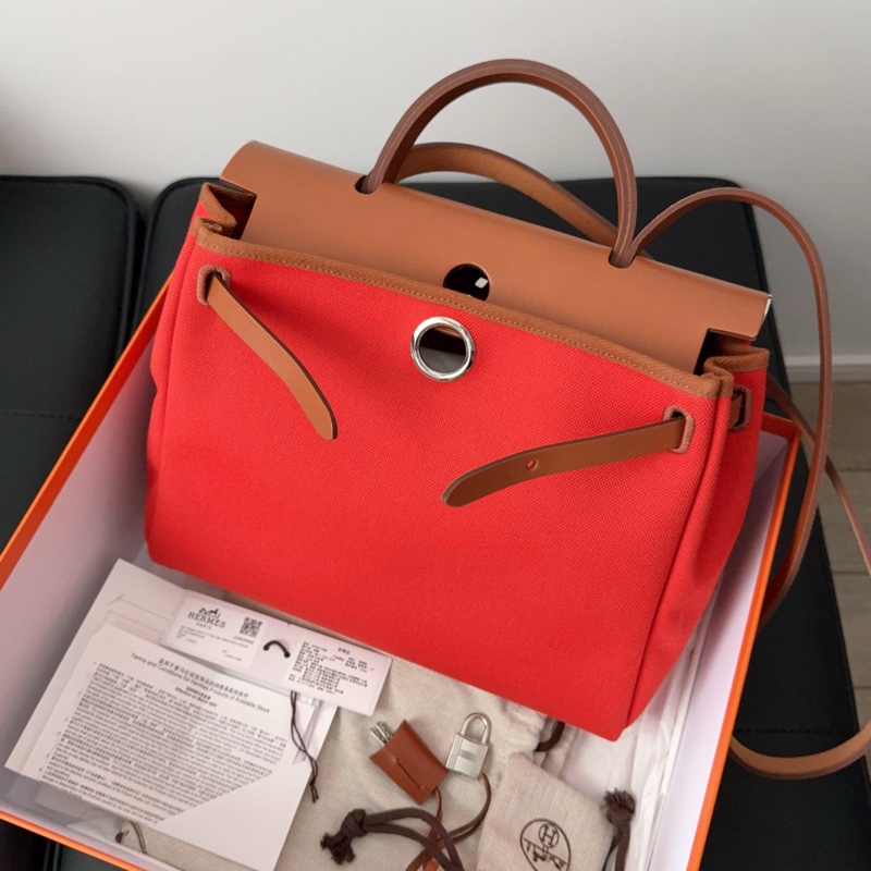 99新 hermes愛馬仕紅棕拼色herbag31 B刻  無盒-0