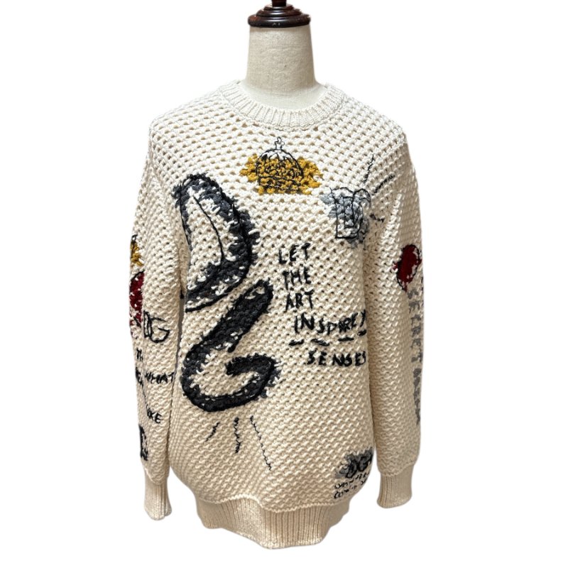 D&G米白色圖案冬季毛衣-0