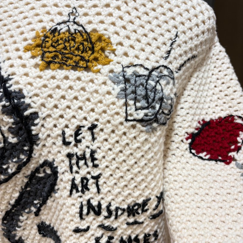 D&G米白色圖案冬季毛衣-4