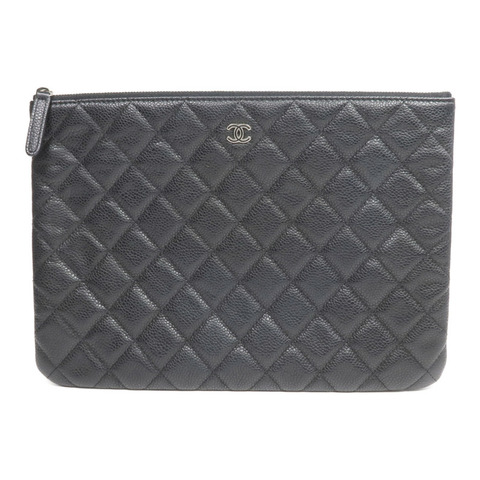 CHANEL 牛皮皮革Pouch銀扣手拿包