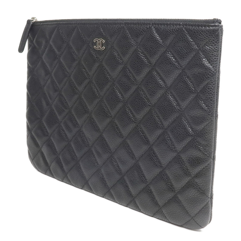 CHANEL 牛皮皮革Pouch銀扣手拿包-2