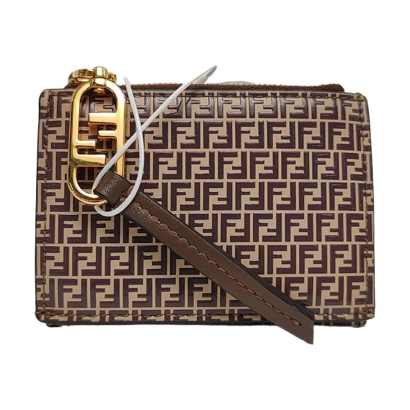 FENDI 棕色牛皮雙F錢包金色五金-0