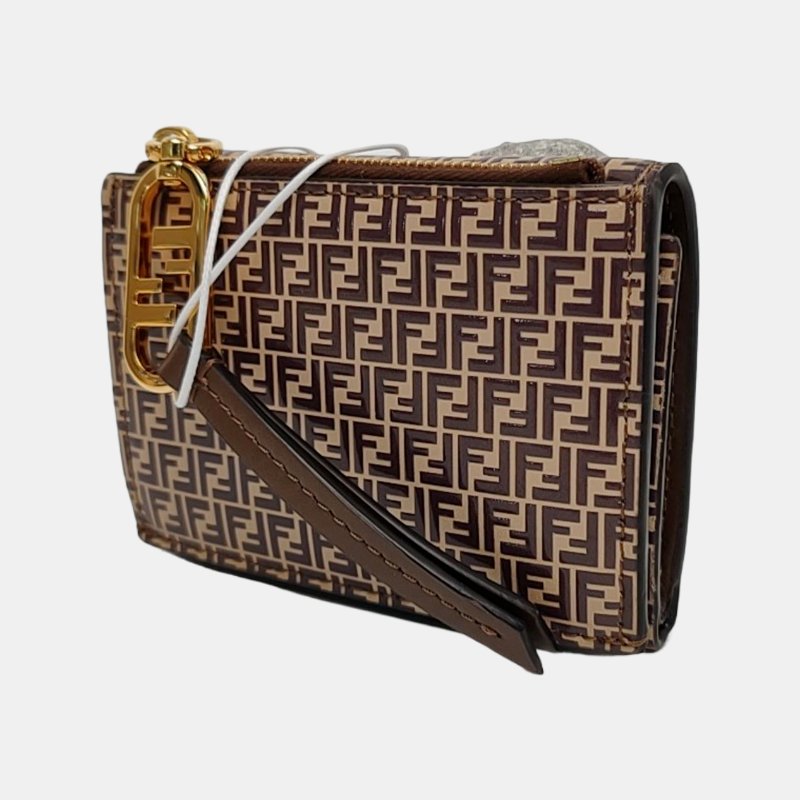 FENDI 棕色牛皮雙F錢包金色五金-2