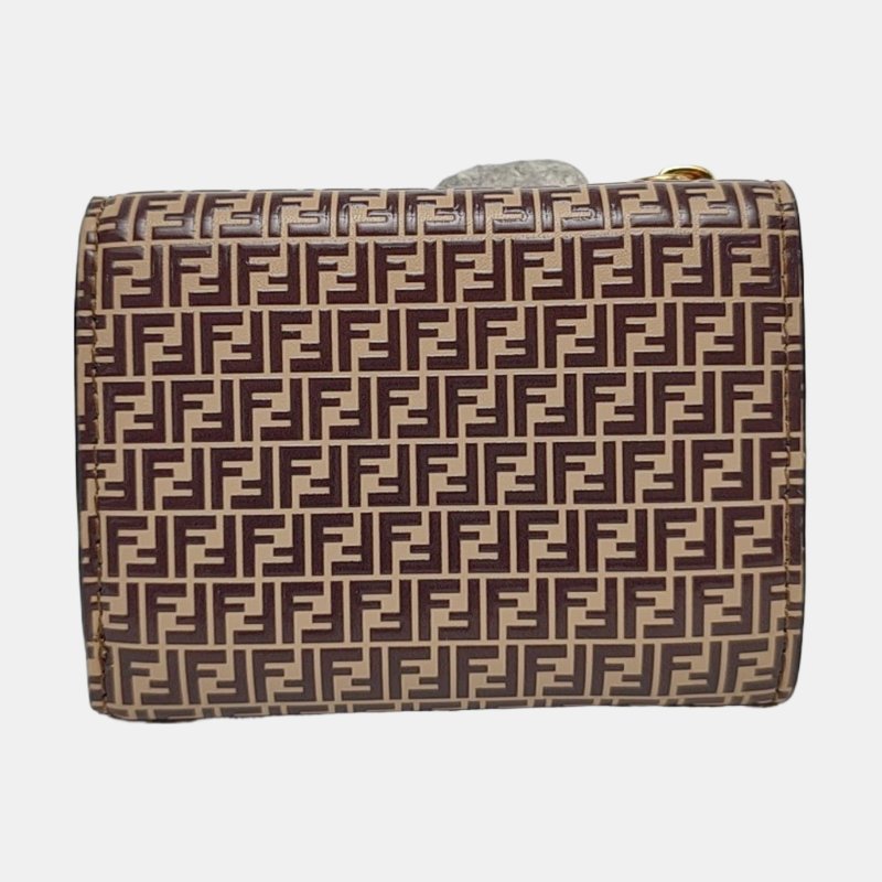 FENDI 棕色牛皮雙F錢包金色五金-4