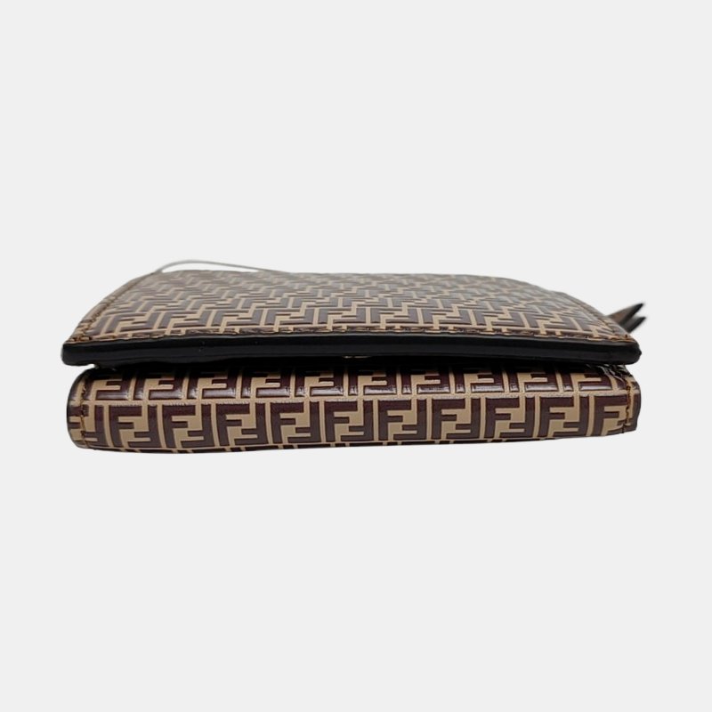FENDI 棕色牛皮雙F錢包金色五金-5