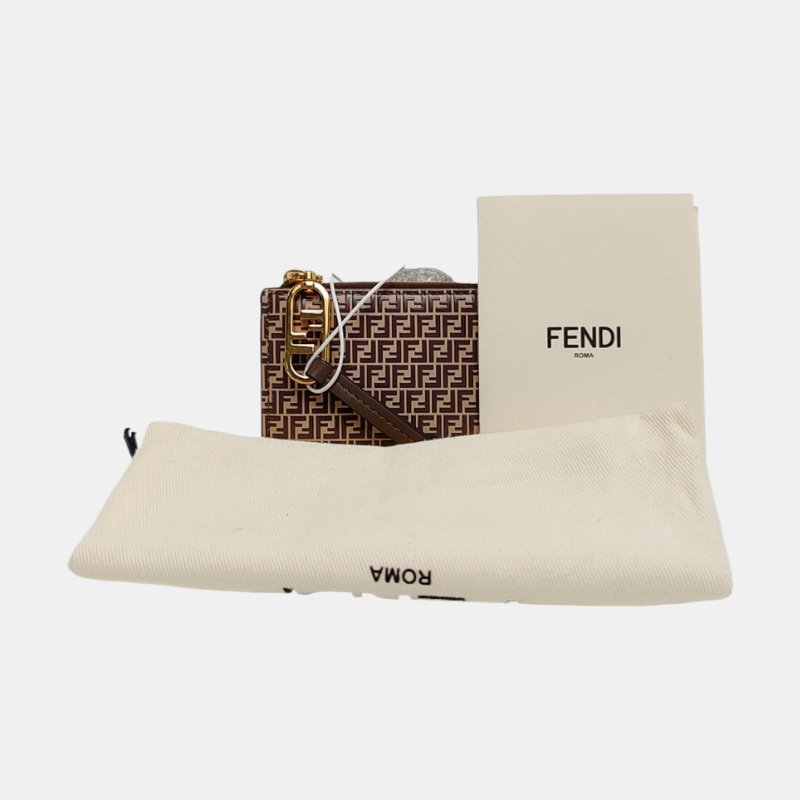 FENDI 棕色牛皮雙F錢包金色五金-7