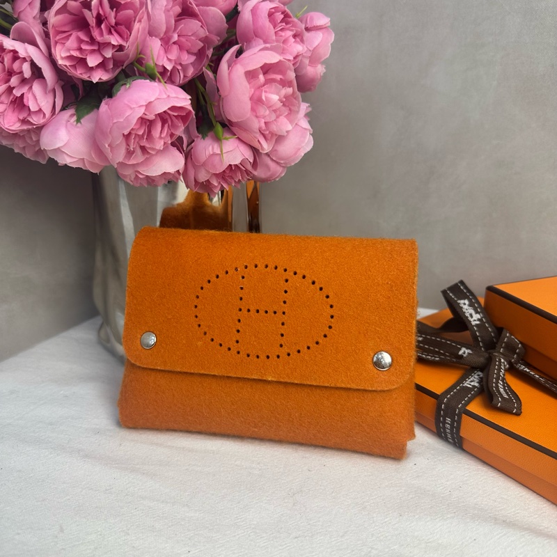 HERMES 中古Etui Cartes GM 橘色毛氈撲克牌套 多功能收納盒-1
