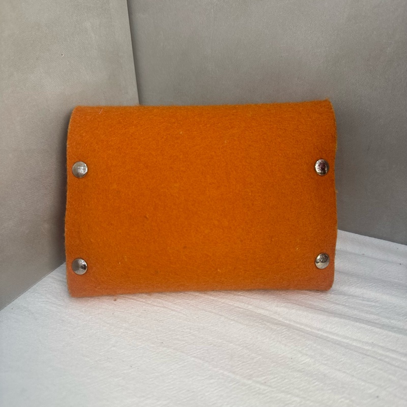 HERMES 中古Etui Cartes GM 橘色毛氈撲克牌套 多功能收納盒-3