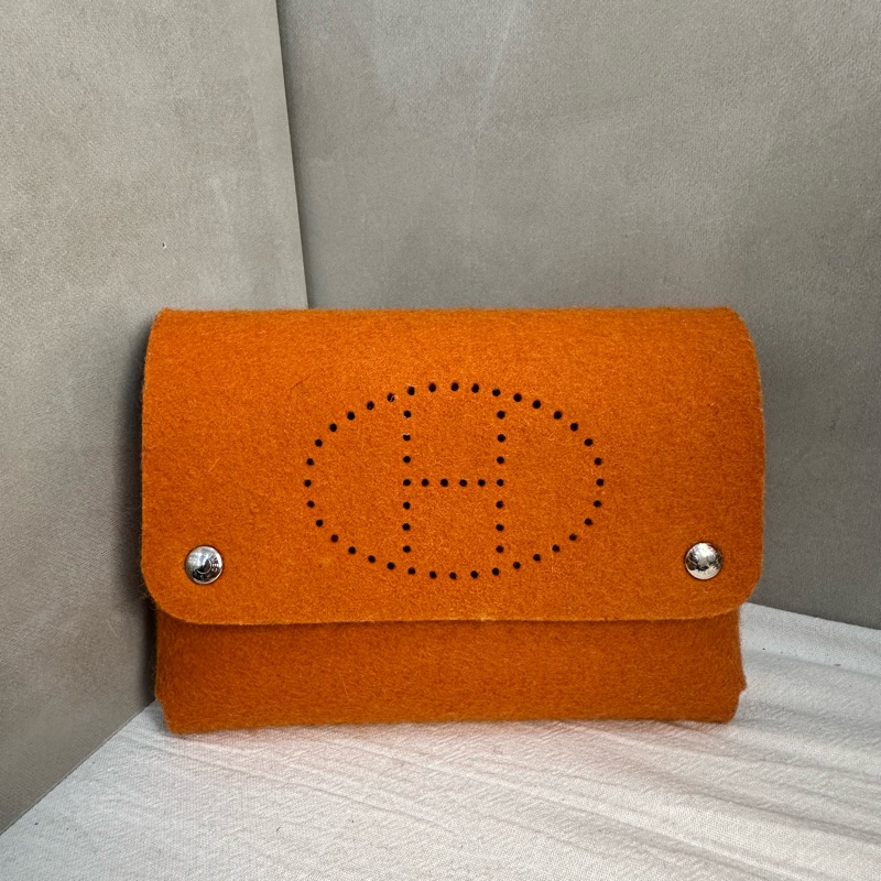 HERMES 中古Etui Cartes GM 橘色毛氈撲克牌套 多功能收納盒-4