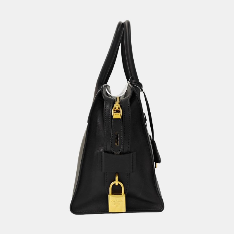 PRADA Esplanade黑色牛皮十字紋單肩包金色五金可拆卸肩帶 9.8新-3