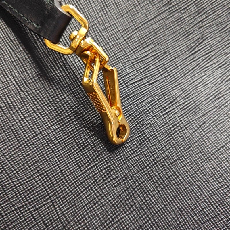 PRADA Esplanade黑色牛皮十字紋單肩包金色五金可拆卸肩帶 9.8新-9