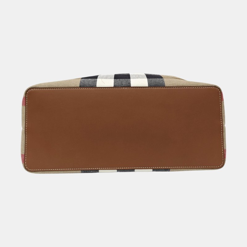 BURBERRY托特包米色織物戰馬格紋單肩包手提包 9.9新-5