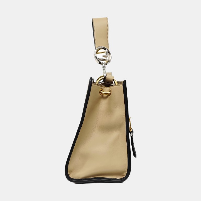 FENDI Runaway卡其色牛皮單肩包手提包斜挎包金色銀色五金2條可拆卸肩帶-3