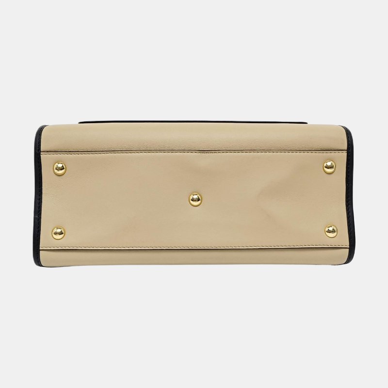 FENDI Runaway卡其色牛皮單肩包手提包斜挎包金色銀色五金2條可拆卸肩帶-5