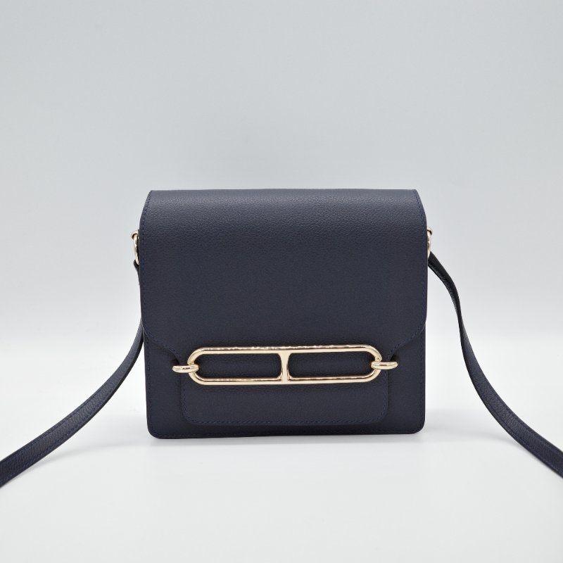 Hermès愛馬仕Mini Roulis 豬鼻子 深藍 牛皮 肩背包-1