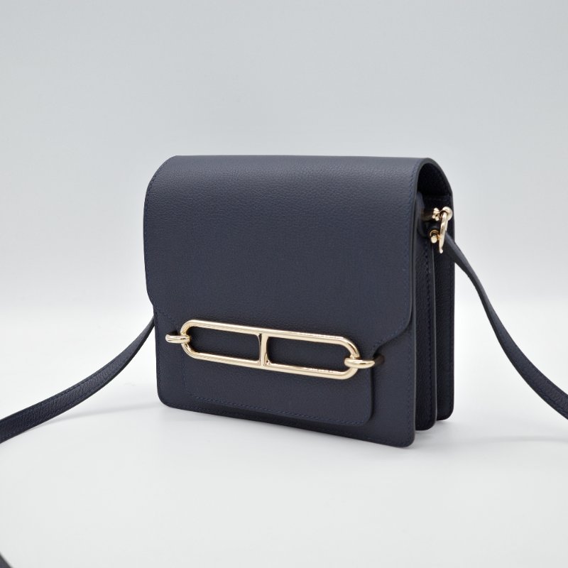 Hermès愛馬仕Mini Roulis 豬鼻子 深藍 牛皮 肩背包-2