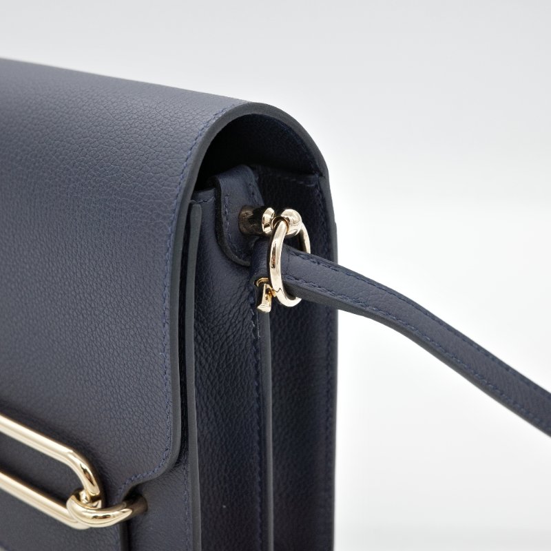 Hermès愛馬仕Mini Roulis 豬鼻子 深藍 牛皮 肩背包-7