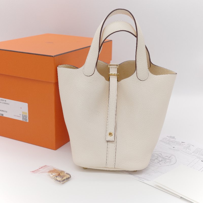 （台灣購證♥️閒置未使用） Hermès愛馬仕Picotin Lock 18 菜籃子 奶油白 奶昔白 牛皮 手提包-1