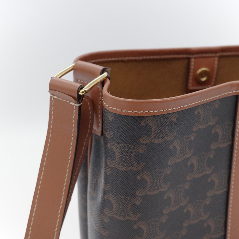 Celine 思琳 Bucket Small 經典凱旋門老花 帆布 小牛皮 水桶包 肩背包-7