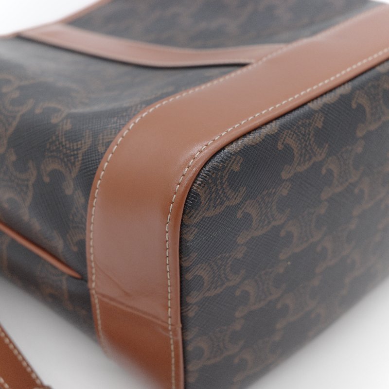 Celine 思琳 Bucket Small 經典凱旋門老花 帆布 小牛皮 水桶包 肩背包-9