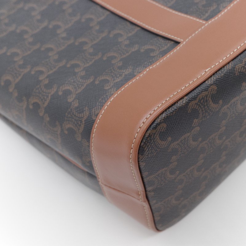 Celine 思琳 Bucket Small 經典凱旋門老花 帆布 小牛皮 水桶包 肩背包-12