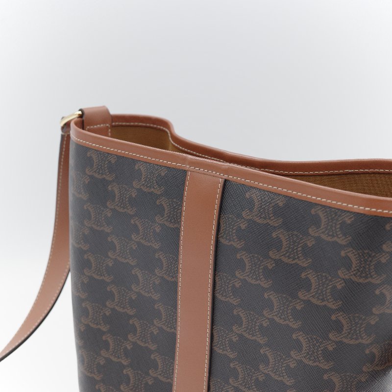 Celine 思琳 Bucket Small 經典凱旋門老花 帆布 小牛皮 水桶包 肩背包-15