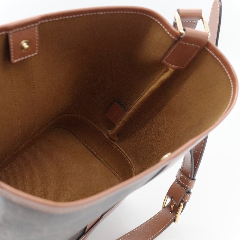 Celine 思琳 Bucket Small 經典凱旋門老花 帆布 小牛皮 水桶包 肩背包-17
