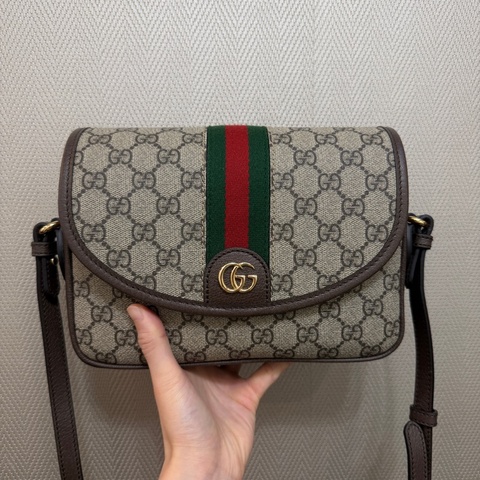 Gucci PVC咖牛皮Ophidia GG斜背包