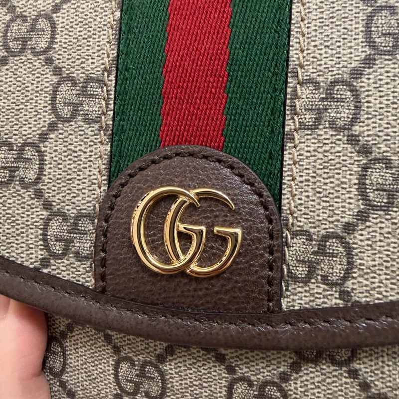 Gucci PVC咖牛皮Ophidia GG斜背包-1