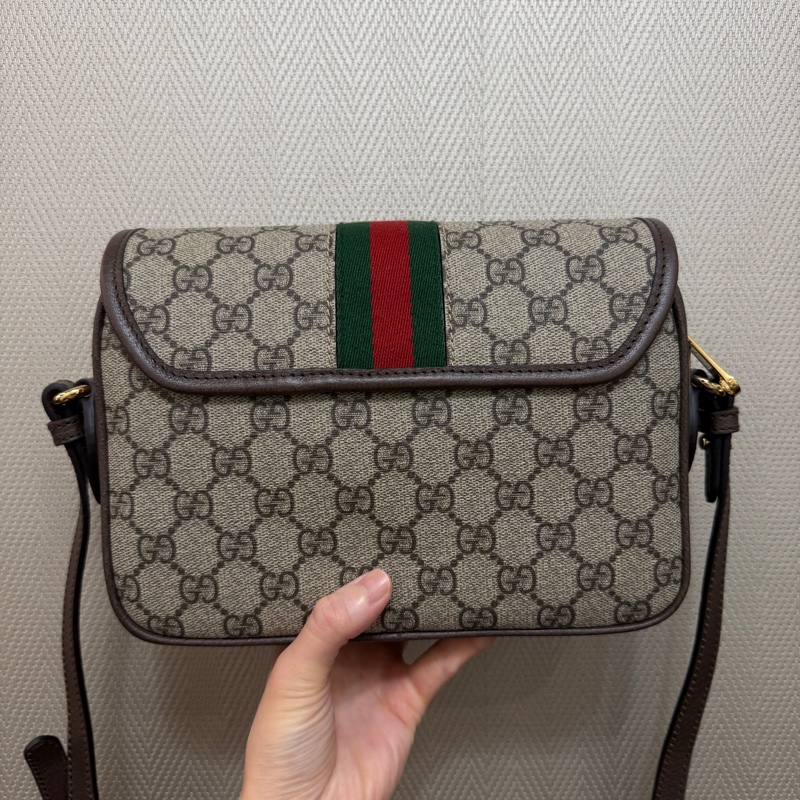 Gucci PVC咖牛皮Ophidia GG斜背包-6