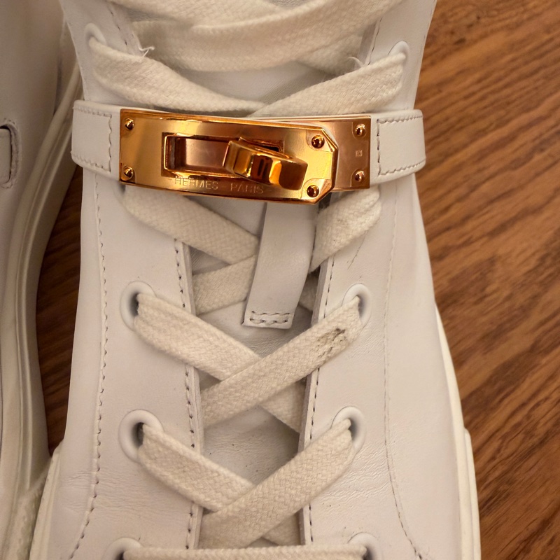 ✨ Hermès Kelley 金扣愛馬仕 白色高筒休閒鞋 金扣設計 ✨-4