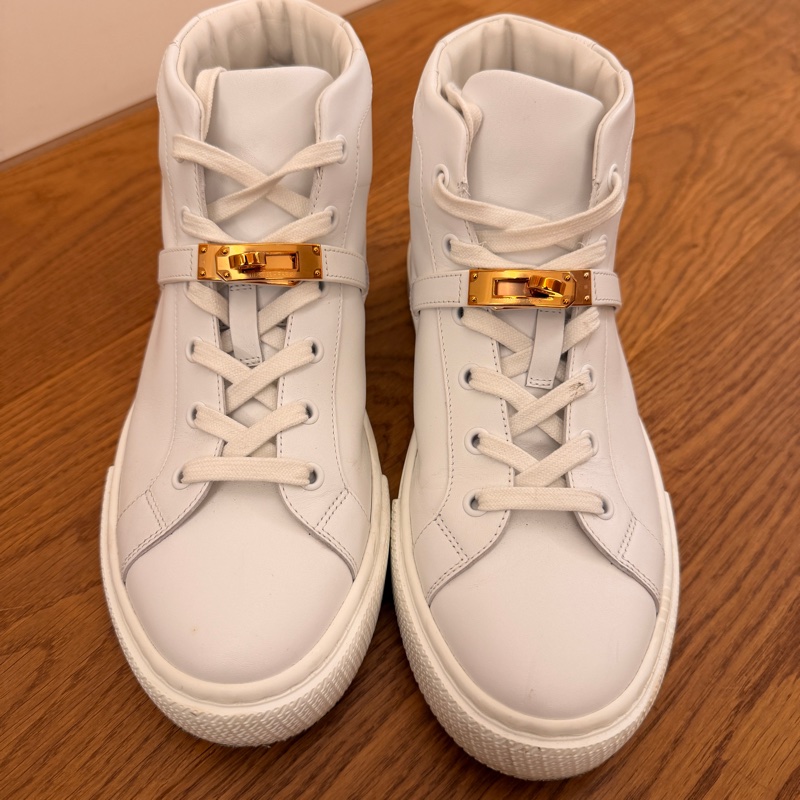 ✨ Hermès Kelley 金扣愛馬仕 白色高筒休閒鞋 金扣設計 ✨-5