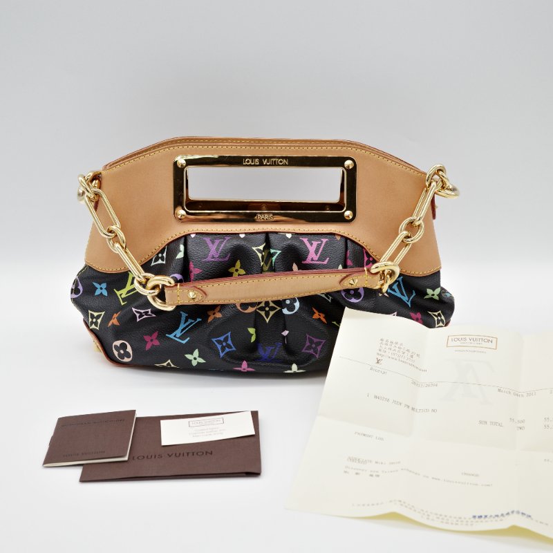 Louis Vuitton路易威登 黑三彩 Judy PM 小號 帆布 牛皮 兩用包 鍊條包 手提包-1