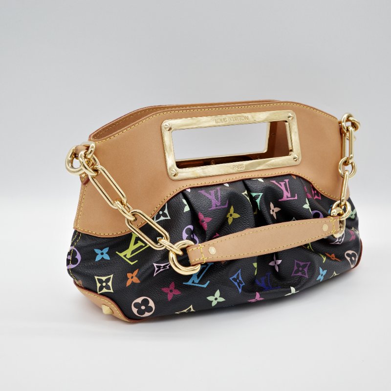 Louis Vuitton路易威登 黑三彩 Judy PM 小號 帆布 牛皮 兩用包 鍊條包 手提包-4