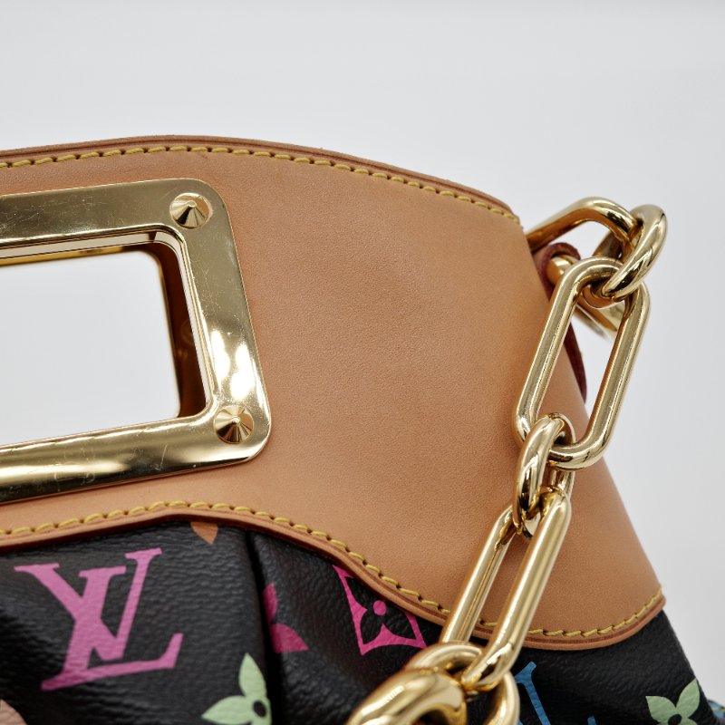 Louis Vuitton路易威登 黑三彩 Judy PM 小號 帆布 牛皮 兩用包 鍊條包 手提包-10