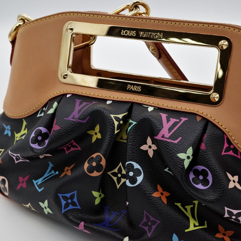 Louis Vuitton路易威登 黑三彩 Judy PM 小號 帆布 牛皮 兩用包 鍊條包 手提包-16