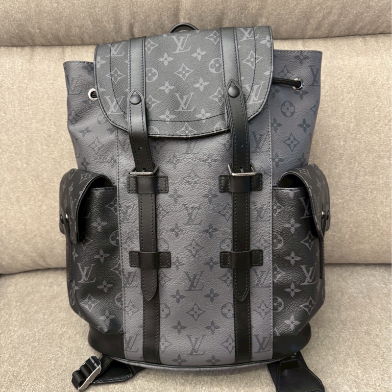 LV黑老花拼接後背包pm-0