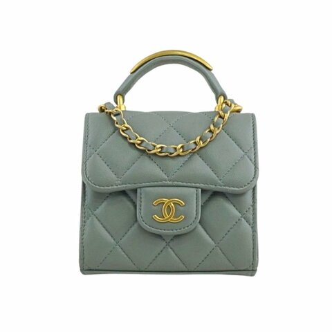 CHANEL 香奈兒 灰色迷你金扣手抦斜背包 晶片款