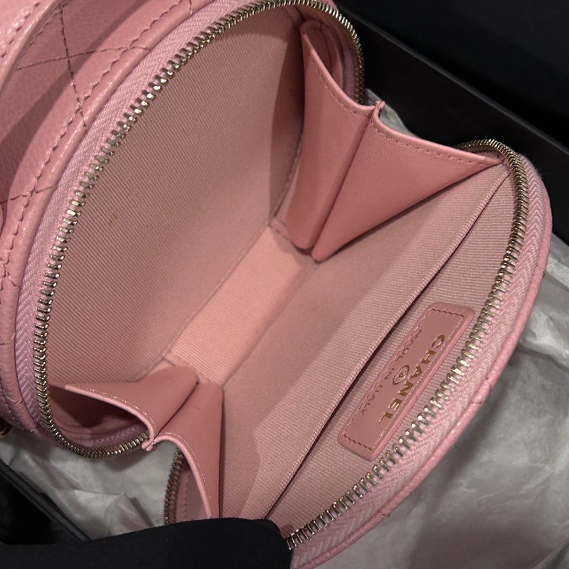 香奈兒/Chanel 粉色牛皮淺金扣手柄小圓餅鏈條斜背包-9