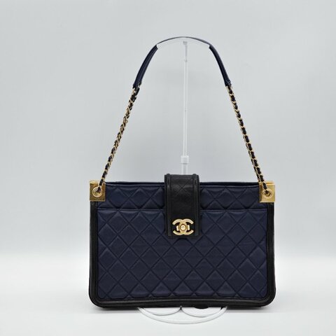 Chanel 香奈兒  Elegant CC 深藍色羊皮 菱格紋 托特包 肩背包