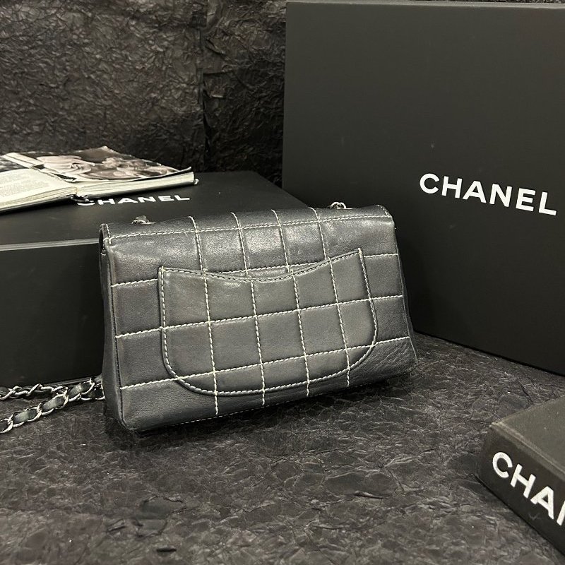 香奈兒/Chanel黑白格外縫線牛皮冰格大mini CF 鏈條包-1