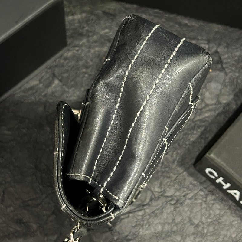 香奈兒/Chanel黑白格外縫線牛皮冰格大mini CF 鏈條包-3