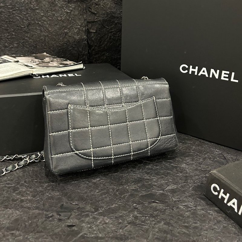 香奈兒/Chanel黑白格外縫線牛皮冰格大mini CF 鏈條包-6