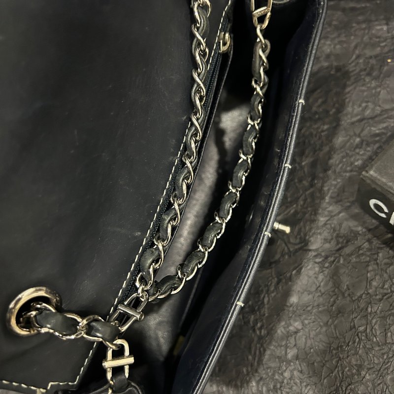 香奈兒/Chanel黑白格外縫線牛皮冰格大mini CF 鏈條包-8