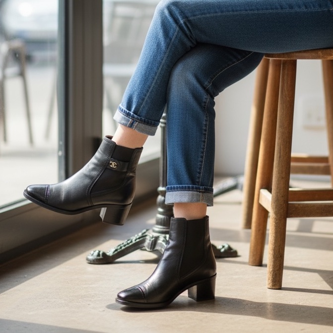 莉亞精品♡Chanel 黑短靴#37 二手-1